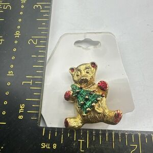 Gold Tone Christmas Teddy Bear Collectible Costume Jewelry Brooch Pin